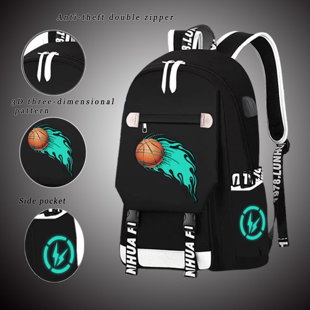 School Backpack for Boys Print Backpack Teenagers Anime Large School Bag Outdoor Reflective Daypack.Luminous Pattern Travel Laptop Backpack - With Usb Charging Port Headphone port Boy