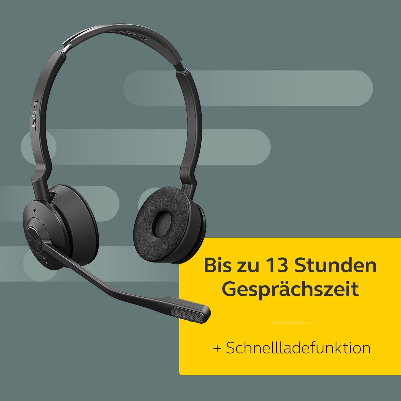 Jabra Engage 75 SE Drahtloses Stereo-Headset für professionelle Anrufe, DECT, 150 m Reichweite, USB-C zu USB-A mit fortschrittlichem Mikrofon mit Geräuschunterdrückung, mit Standfuß, Kabel - Schwarz