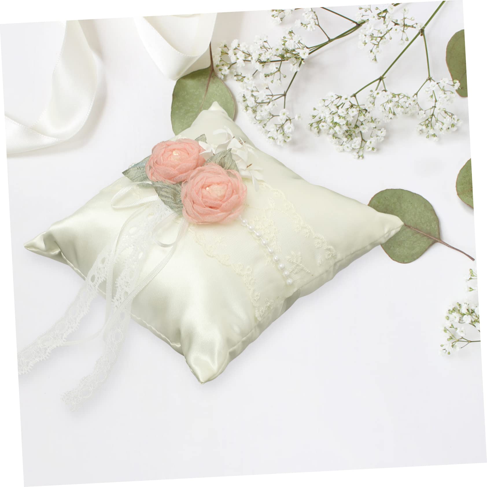 Gadpiparty 5pezzi Cuscino Portafedi Bianco Fiori Artificiali Accessorio Per Matrimonio Portariso Per Cerimonie Nuziali e Decorazioni Speciali