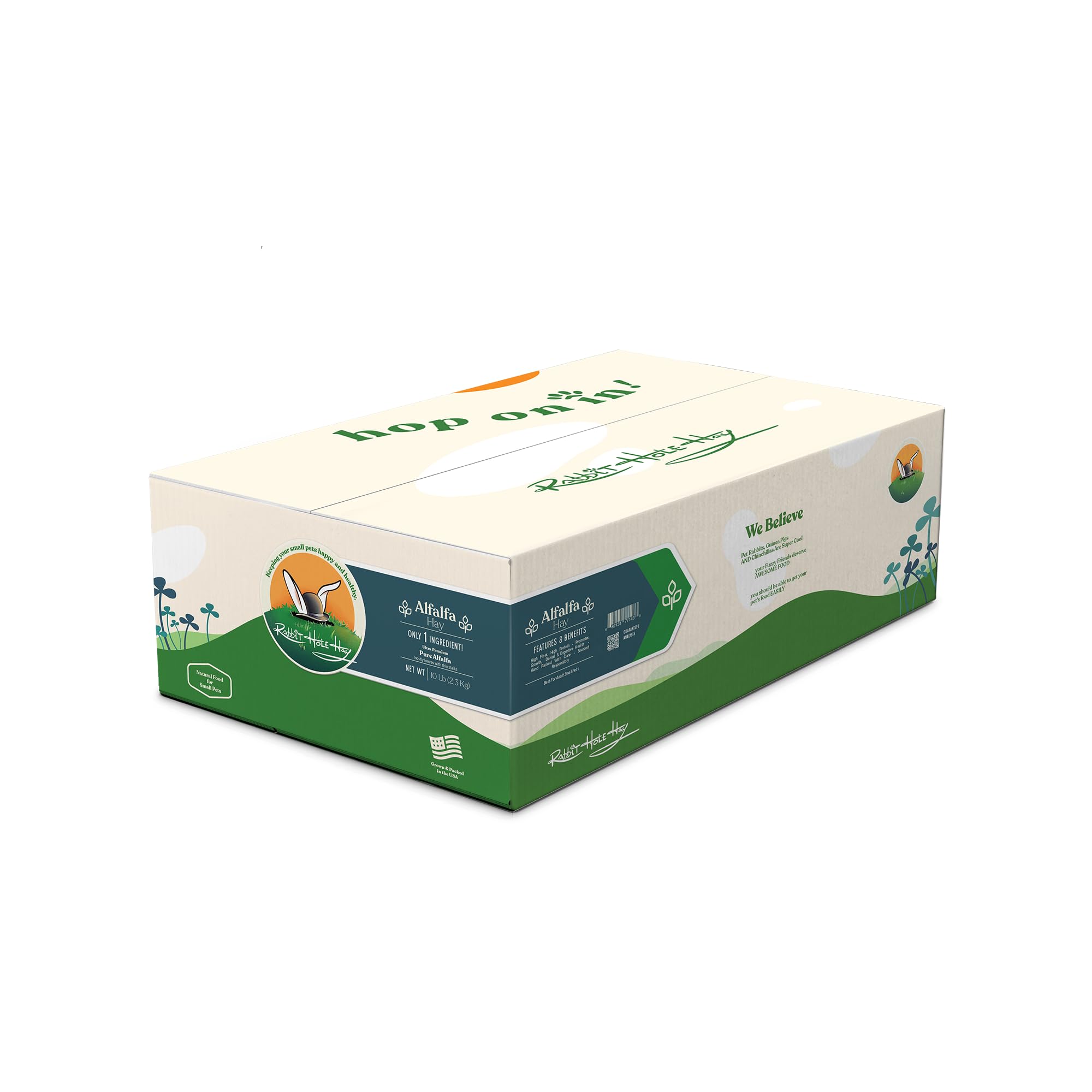 Rabbit Hole Hay - Ultra Premium Alfalfa Hay for Small Pets - 10 lb Box - Hand-Sorted Freshness