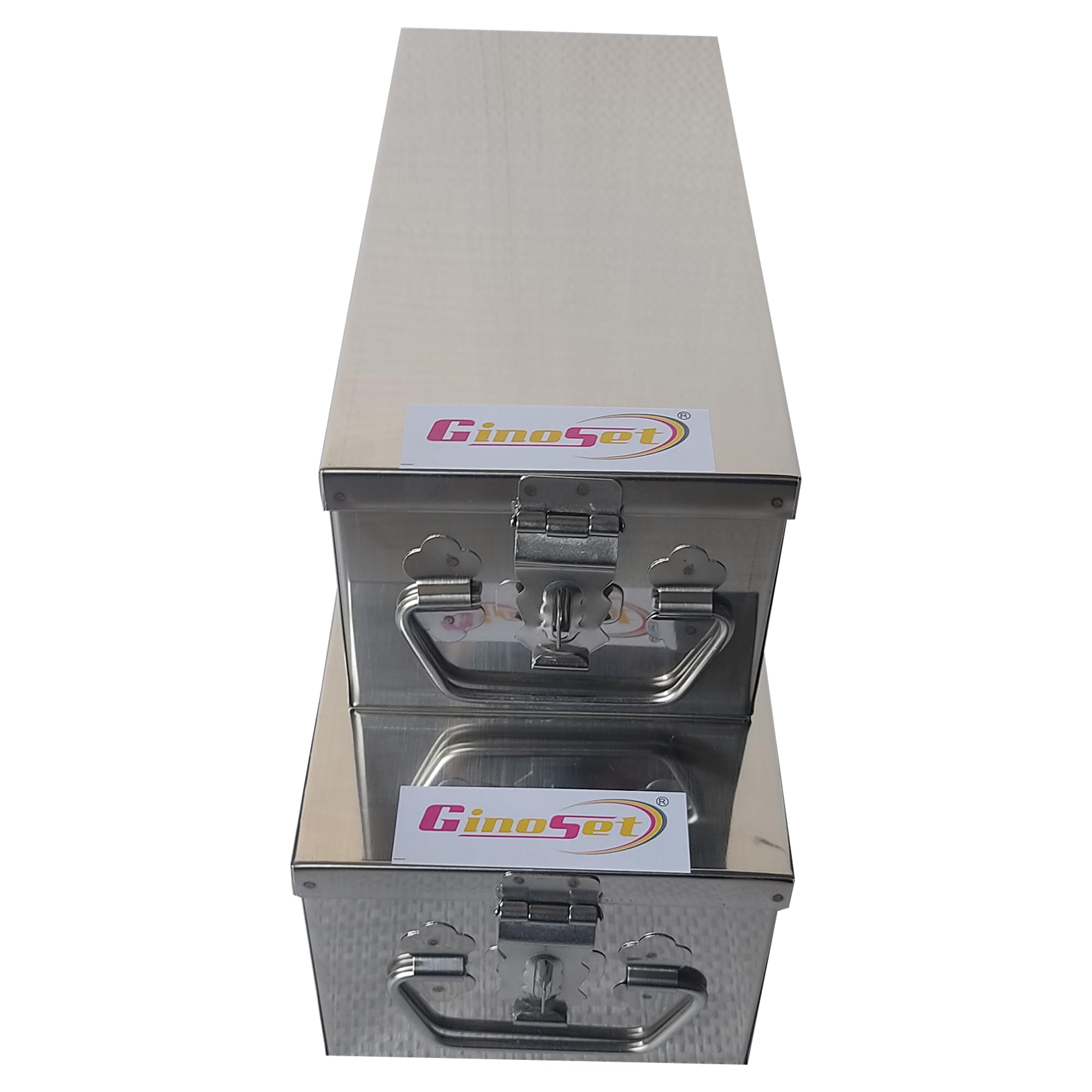 GinoSet Stainless Steel Locker Boxes Jewellery Boxes Cash Peti Set (Multi_Pack of 2) Size - 8 Inch, 10 Inch, Rectangular 3