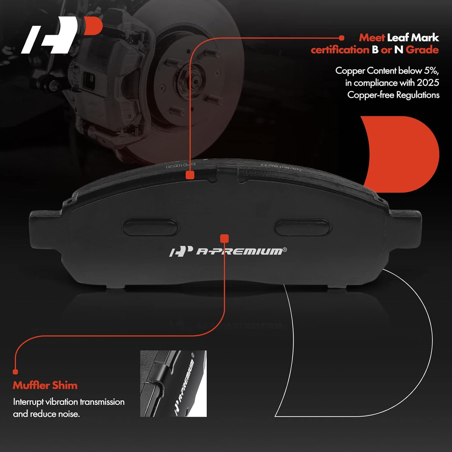 A-Premium Front Ceramic Brake Pads Set Compatible with Ford and Lincoln Models - For F-150 2004-2008, Mark LT 2006-2008, with Hardware, 4-Pack