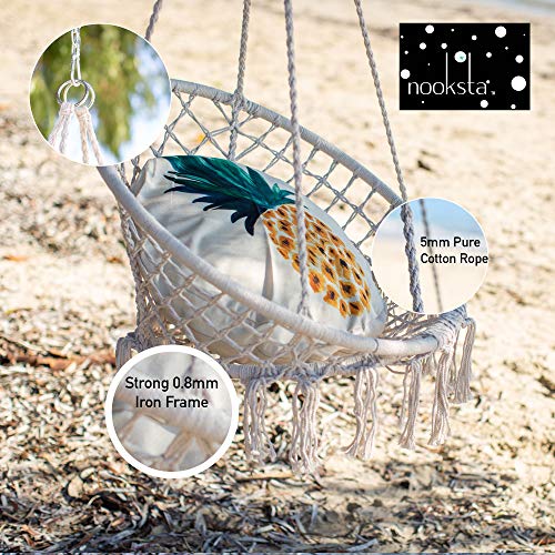 Nooksta Cushion Only for Macrame Hanging Chair - Thick Cushion for Hanging Chairs for bedrooms. Make Indoor Hanging Chair and Ceiling Chair More Comfortable. 60cm Diameter Round IvoryPineapple - Thumbnail 5