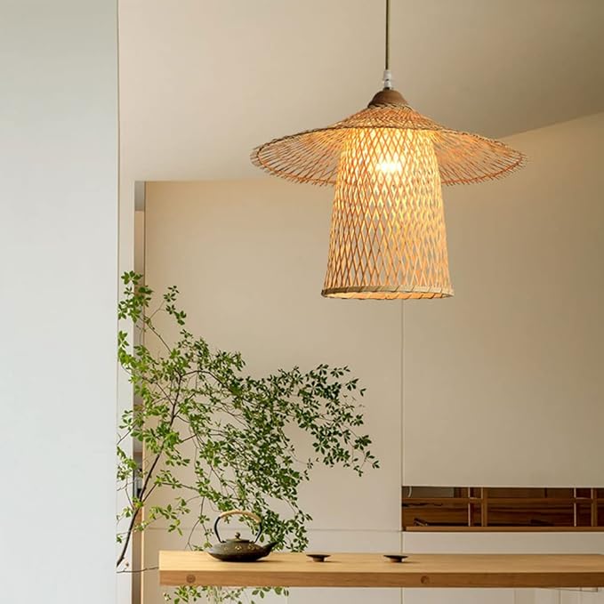 SHUANGZ Moderne Boho hanglamp 30 cm met handgevlochten bamboe lampenkap hangende rotan plafond hanglamp retro kust wilgentenen restaurant hal photo 3