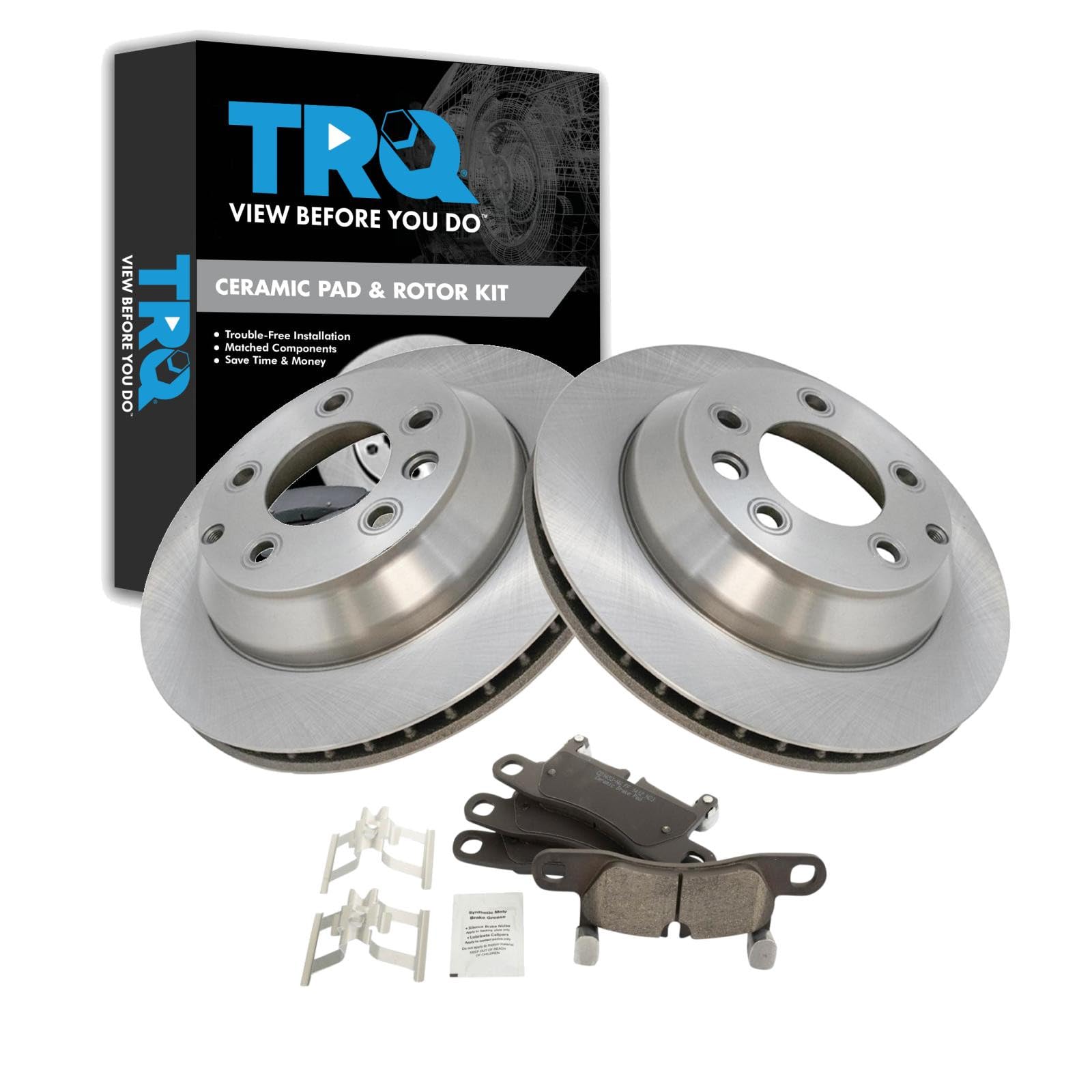 TRQ Rear Brake Pad and Rotor Set Ceramic Compatible with 2011-2018 Porsche Cayenne 2011-2017 Volkswagen Touareg