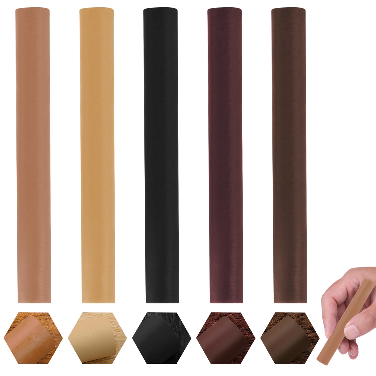 Ajinacious Multiple Colors 5Pcs Wood Filler Brown, Wax Filler Wood Repair Sticks, Wooden Floor Scratch Repair Sticks, Light To Dark Brown Oak Wood Scratch Repair Crayons Multi-Surface For Laminate Floor Table Door Guitar