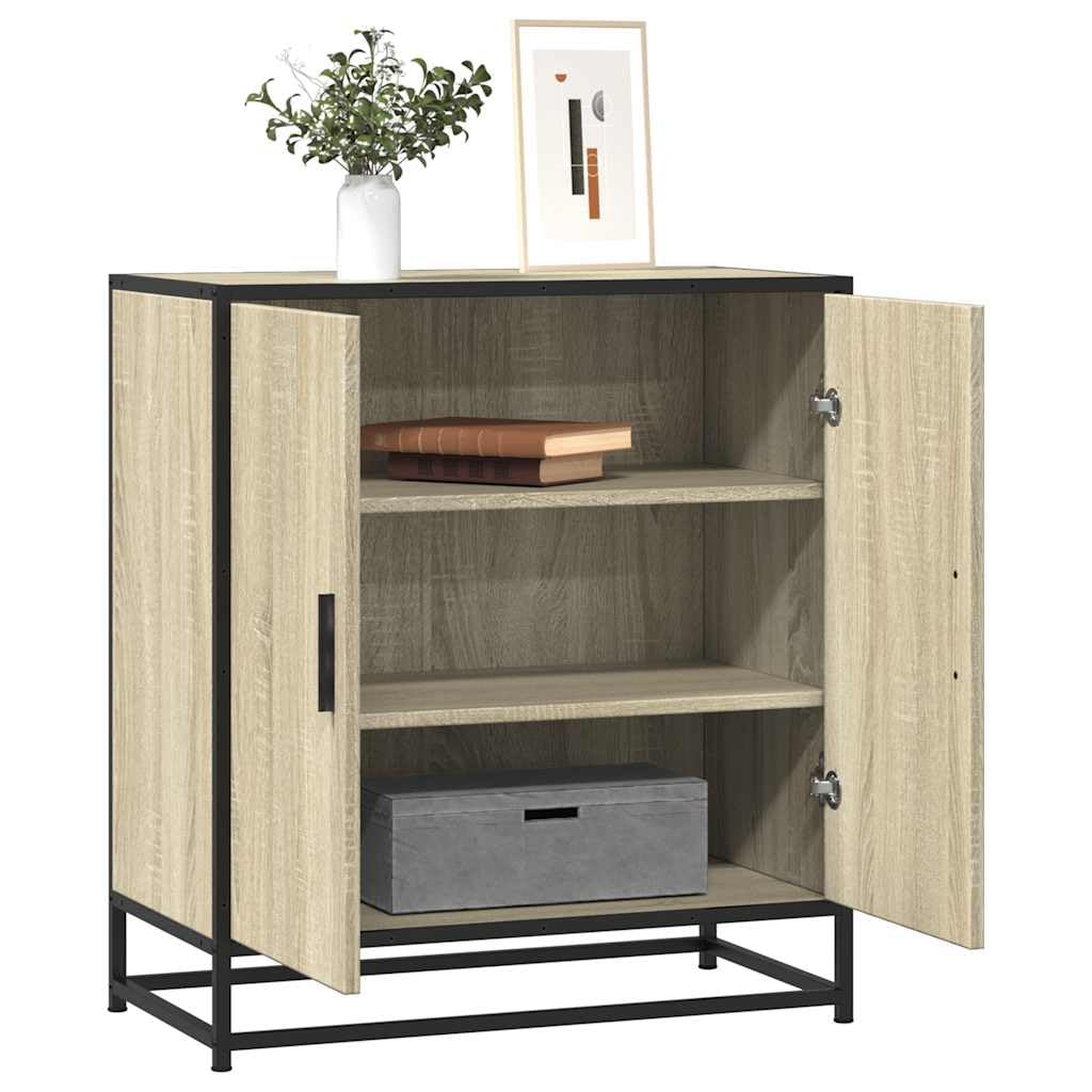 Générique Sonoma Dąb Buffet 68x35x76 cm Drewno inżynieryjne Metal | 3 półki do przechowywania, szafka do jadalni, praktyczne uchwyty, stabilne metalowe nóżki