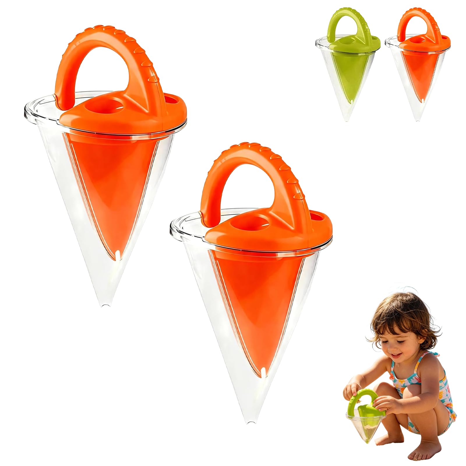 Drippy Sand Castle Maker Toys, Spilling Funnel Sand Toy, DIY Beach Sands & Water Mixing Toy, Beach Toys for Kids Ages 4-8 Castle Building Kit, Castle Building, STEM Learning Activity (Orange+Orange)