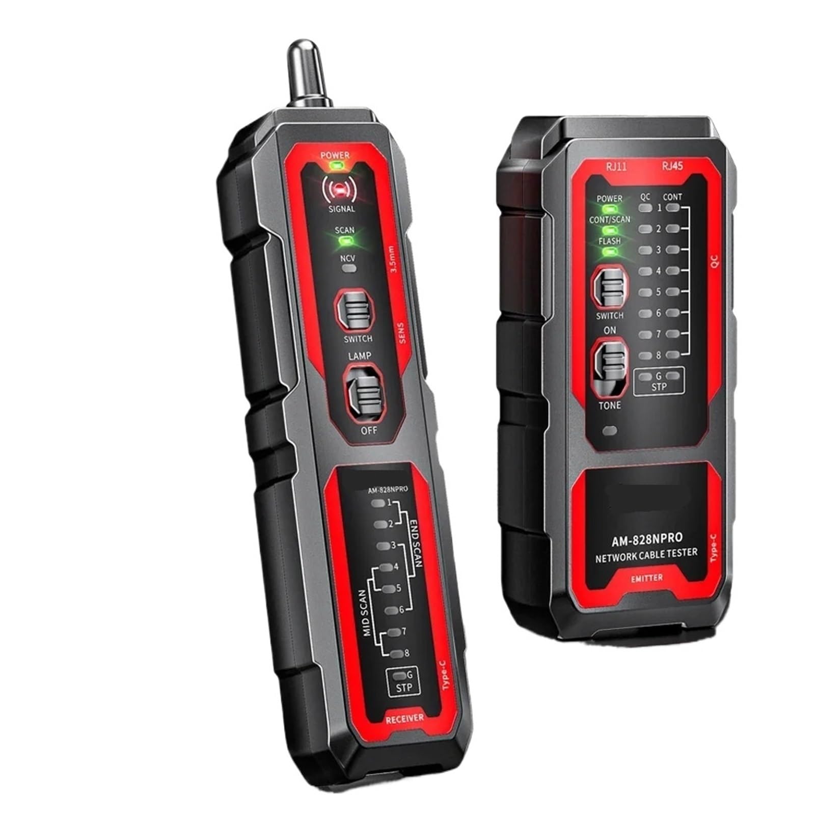 Kit tester for cavi di rete, ricarica USB, test su PoE, NCV, flashing porta Ethernet, controllo crimpatura, kit tracciamento LAN Prove di trasmissione(AM-828NPro)