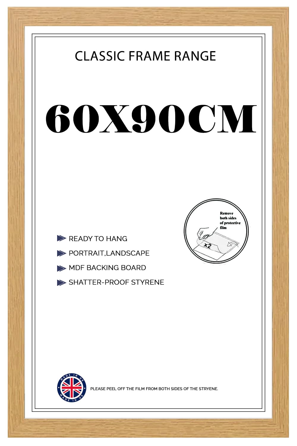Modern Wide Poster Frame 60x90cm MDF HD Clear Front Jigsaw Puzzle Portrait or Landscape Oak