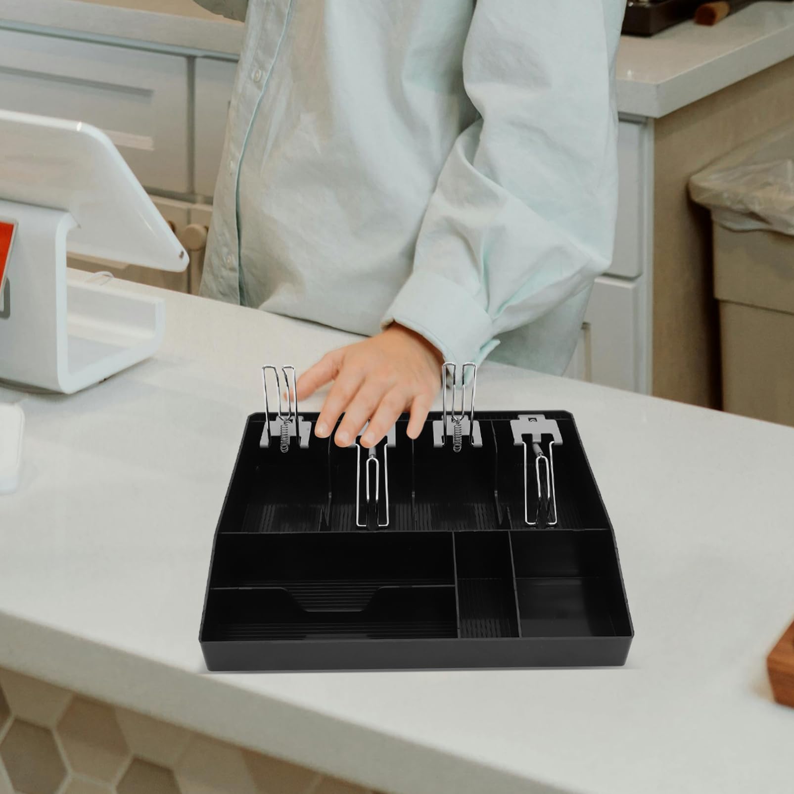 Portamonete Multi-scomparto Per Registratori Cassa Organizer Denaro Con Clip Per Supermercati e Negozi Facile Accesso Contanti e Monete