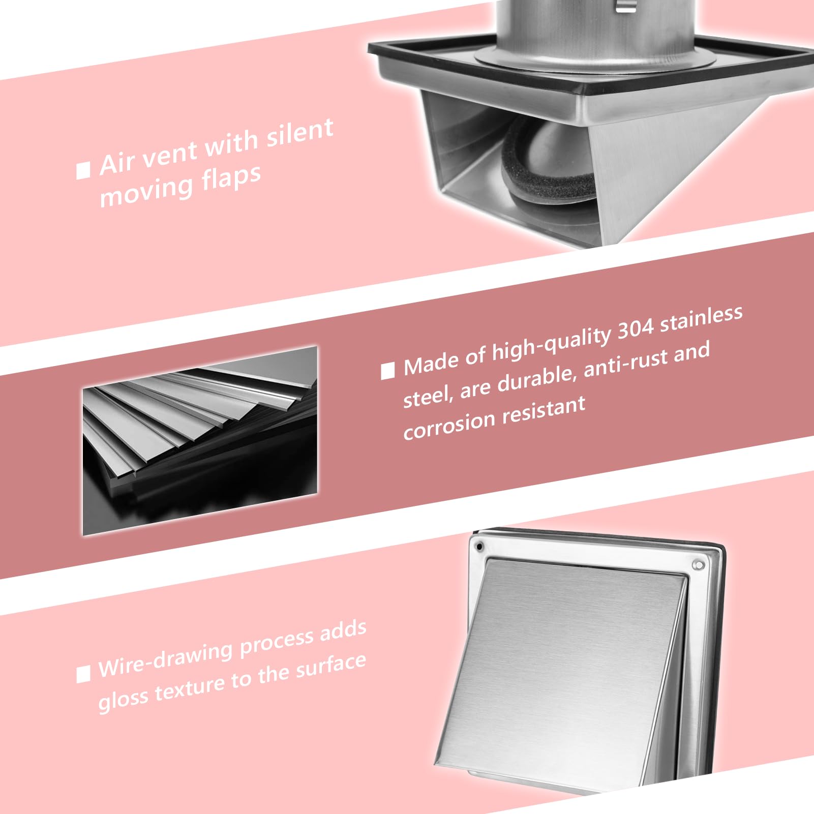 WeCooper Rejilla Exterior de Pared 150 mm (6”) de Acero Inoxidable 304 con Campana, Malla Antipájaros y Cubierta Extraíble, Salida de Aire para Extractor, Baño, Cocina y Secadora