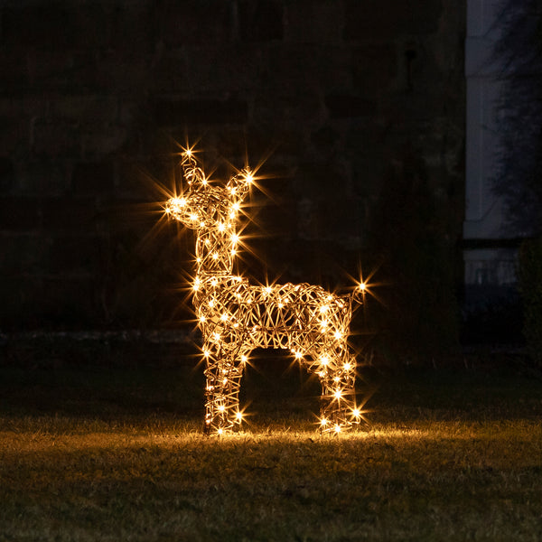 Lights4fun, Inc. 23.5" Rattan Fawn Reindeer 80 LED Christmas Light Up Figures Decoration for Indoor Outdoor Use