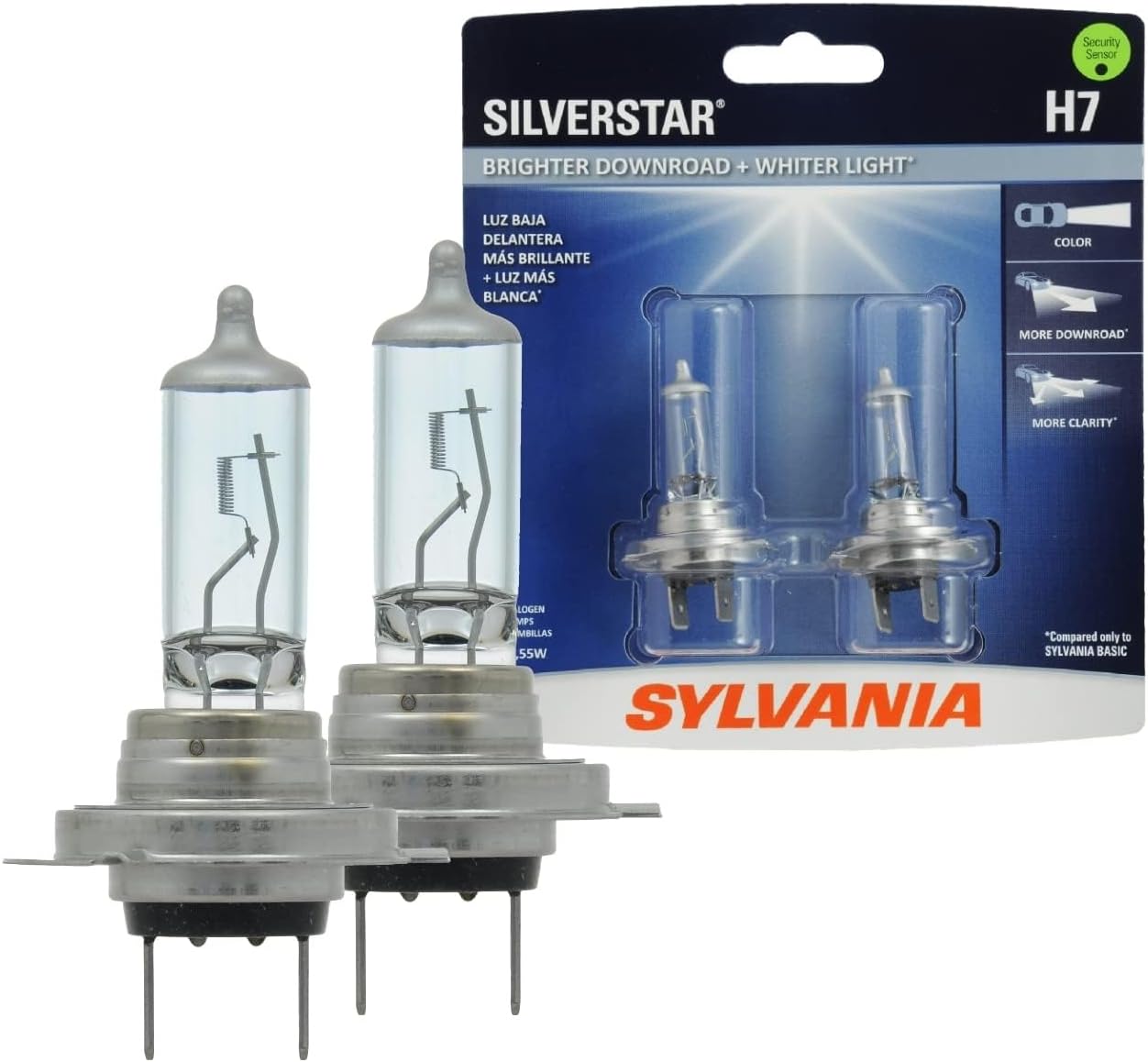 SYLVANIA - H7 SilverStar - High Performance Halogen Headlight Bulb, High Beam, Low Beam and Fog Replacement Bulb, Brighter Down Road with Whiter Light (Contains 2 Bulbs)