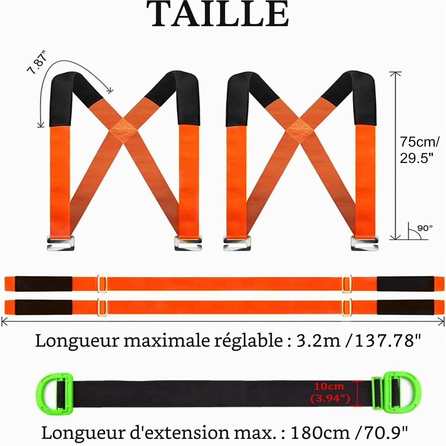 Sangles déménagement pour meubles, 2 sangles levage réglables et sangle de levage pour une personne pour déplacer des meubles, des appareils, des objets lourds et encombrants en toute sécurité