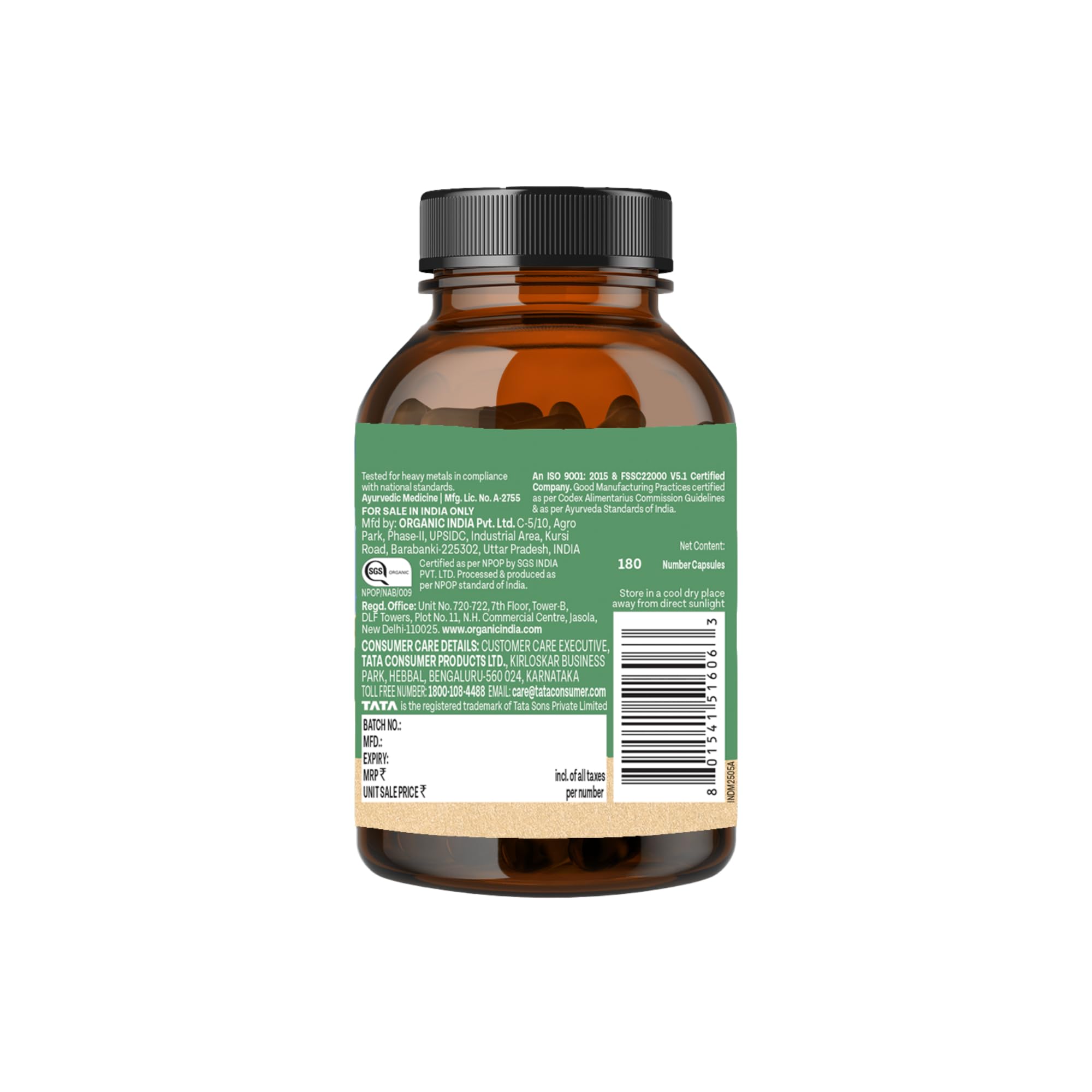 A TATA Product - Organic India Neem Blood Purifier - 180 Veg Capsules, Natural Blood Purifier, Plant-Based Anti-Bacterial, Anti-Viral, With Immunity Boosting Properties, GMP & NPOP Certified Organic