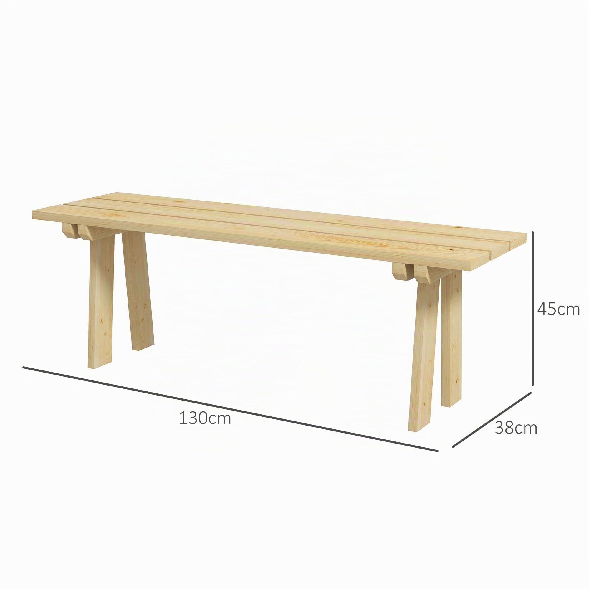 Outsunny Banco de Jardín de Madera 2 Plazas 130x38x45 cm Natural | Carga 220 kg, Banco de Exterior, para Patio Terraza Piscina