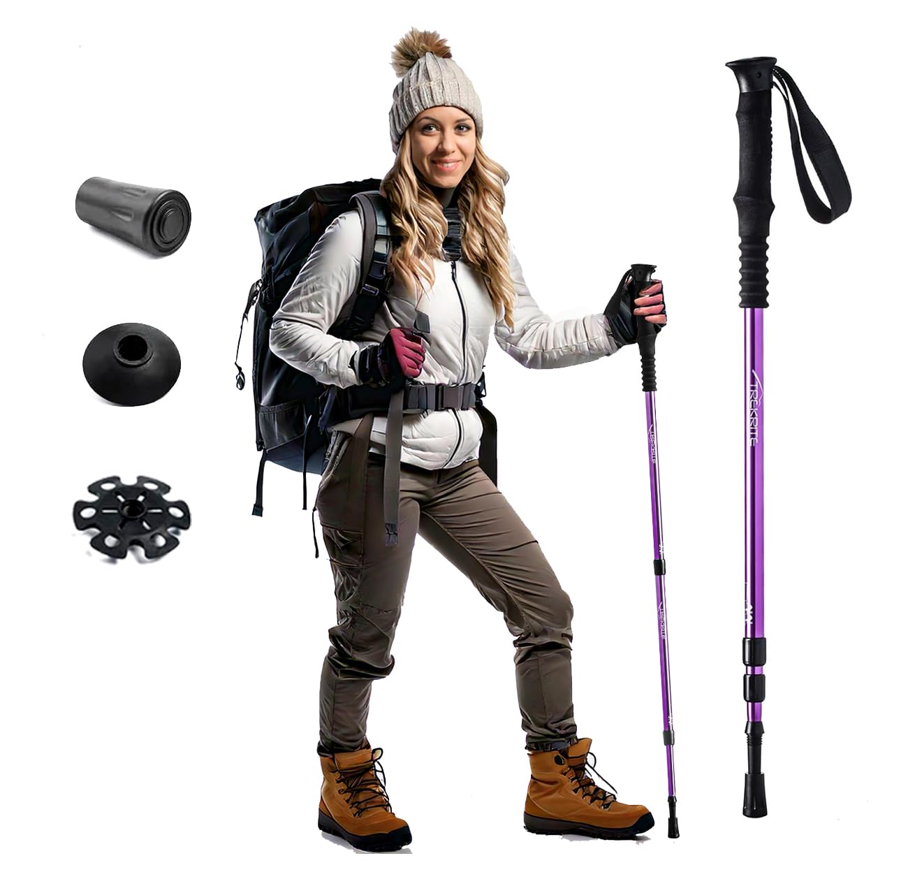 One Trekrite Womens Adjustable Anti Shock Hiking Stick/Walking Pole - Purple
