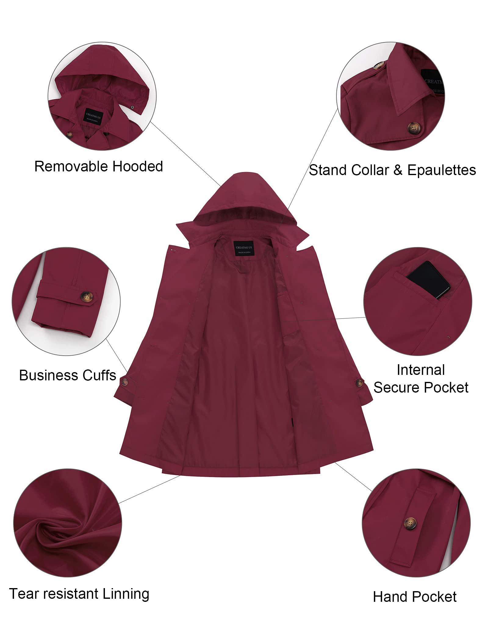CREATMO US Damen Windbreaker Windbreaker