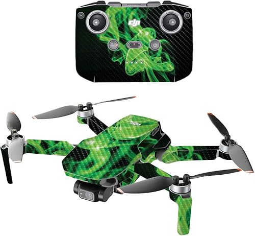 Miniatura 5 de MightySkins - Dron portátil de fibra de carbono compatible con DJI Mini 2 - Blue Flames  Acabado de fibra de carbono texturizado protector y