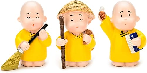 Juego de 3 estatuas de monje de Buda en miniatura para estante de pared, mesa, escritorio, decoración de tablero de automóvil, decoración del hogar