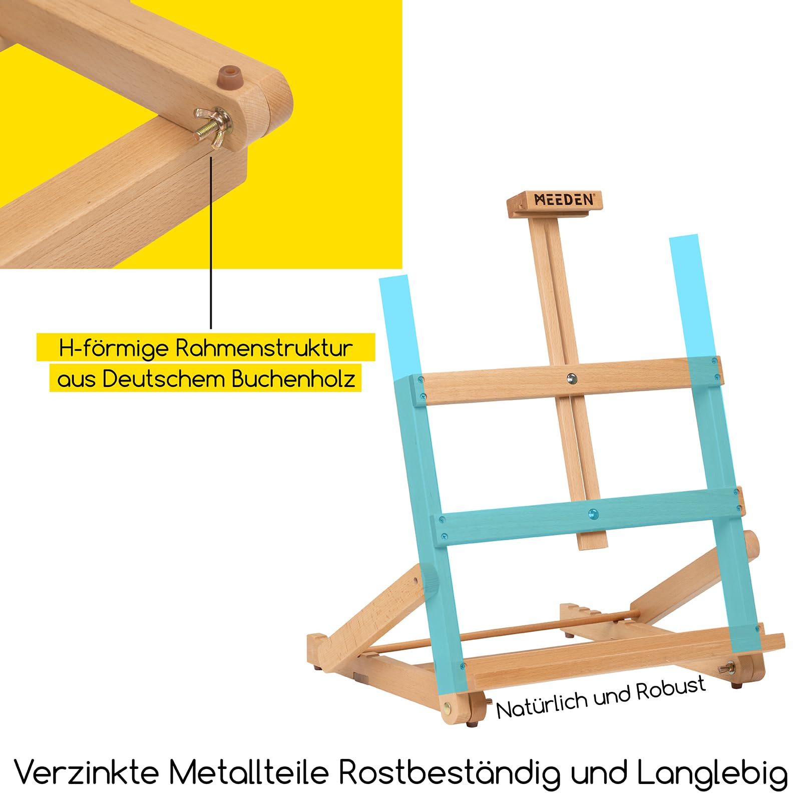 MEEDEN H-förmige Tischstaffelei Holz, Verstellbare Staffelei Tisch aus deutsche Buchenholz, Faltbarer Tragbarer Leinwand Ständer, Display-Staffelei für Gemälde Kunst & Handwerk, Leinwand bis zu 51cm