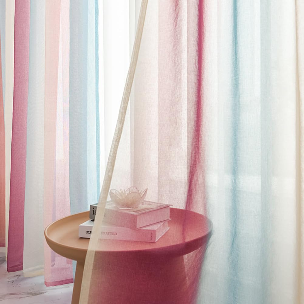 Gardine Farbverlauf Transparent Lila Blau Gelb Kinderzimmer Mädchen Jungen 2er Pack Regenbogen Sheer Vorhänge Durchsichtig Ösenvorhang Kindervorhänge Babyzimmer,140x240
