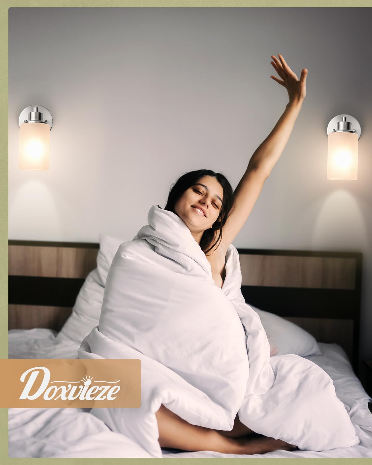 Paquete de 2 apliques de pared de níquel cepillado para interiores, lámparas de tocador de baño con pantalla de vidrio esmerilado blanco, iluminación moderna y elegante para montaje en pared para 6