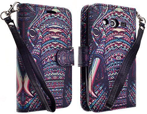 Samsung Galaxy Grand Case, Samsung Galaxy Go Case, Prime Magnetic Wallet Pouch with Built in Kickstand for Samsung Galaxy Grand Prime Case, Galaxy Go Prime Case, (Tribal Elephant)