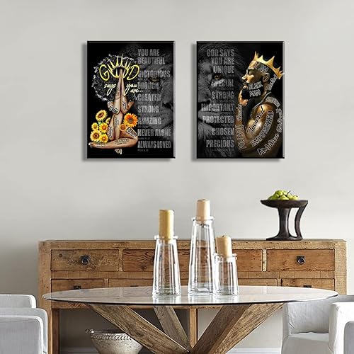 Miniatura 6 de 2 Pecs Framed Black King and Queen Wall Art Black Couple African American Men Portrait Wall Art Black Men Art Afro King Poster Abstract Contemporary