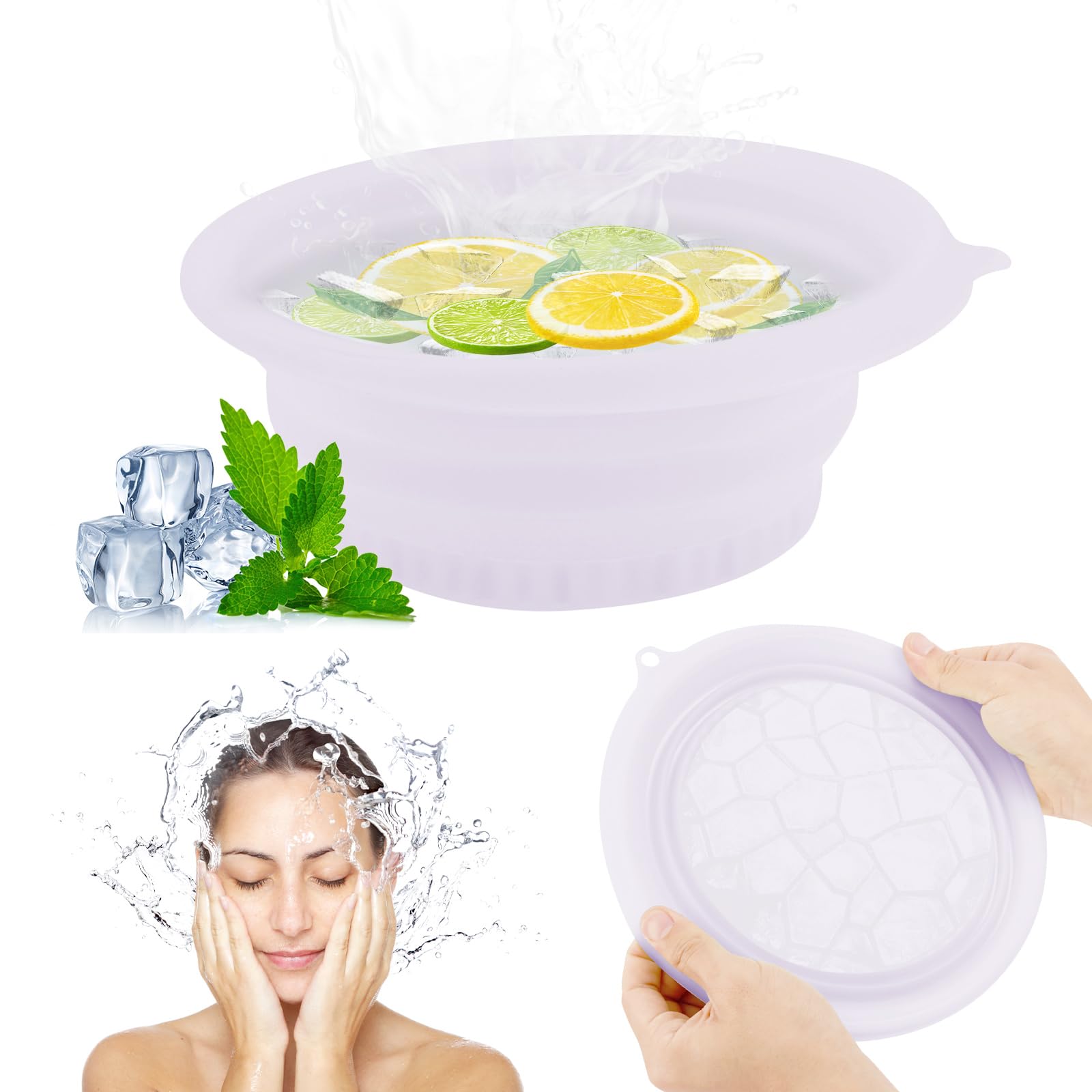 HAIJED Face Bowl for Ice, Quick Cooling Foldable Silicone Wash Basin with Built-in Ice Tray, Portable Washing Basin for Puffiness Relief,Soothe Skin,Bathroom Accessories (Purple)