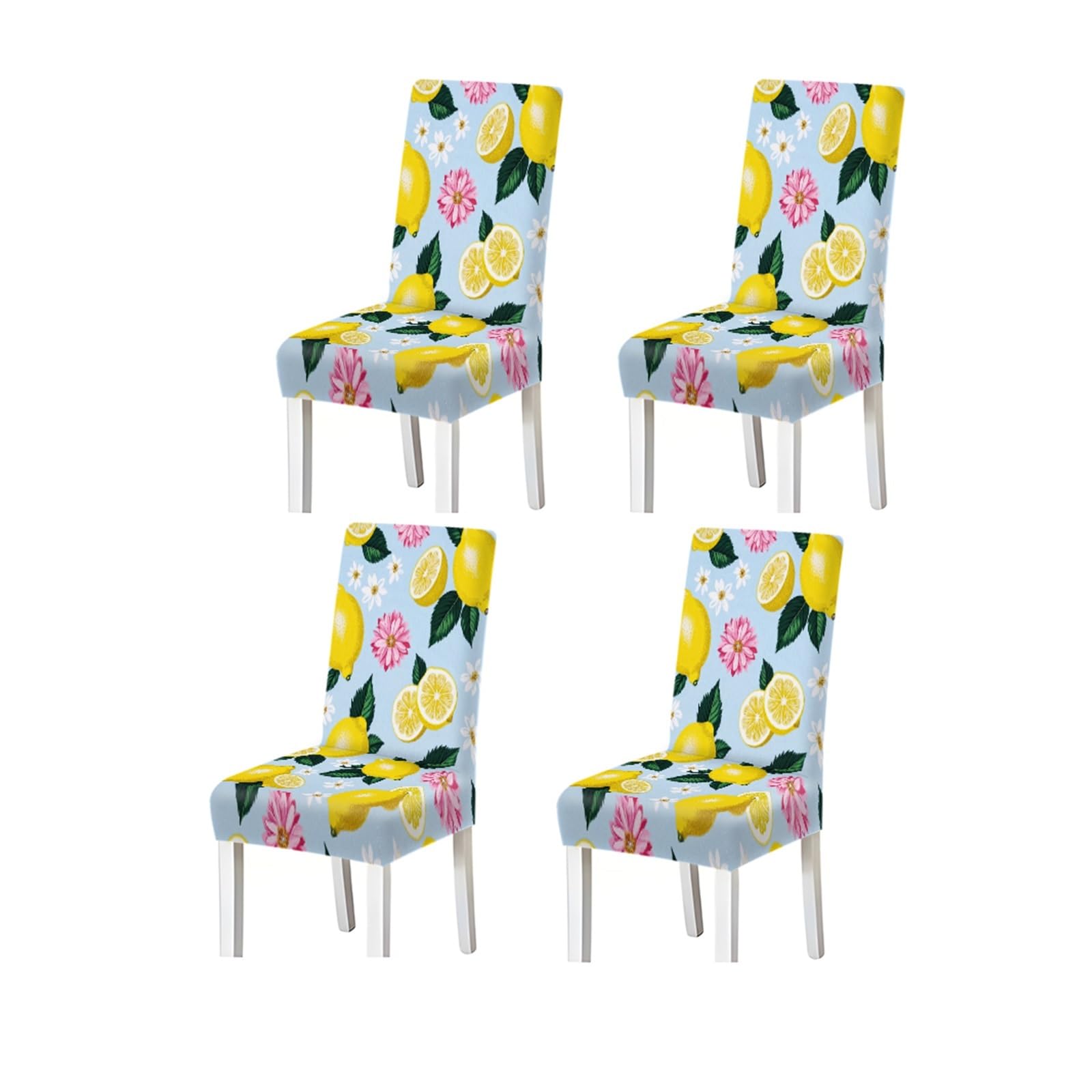 Lemon Floral Pattern Print Dining Chair Covers Set Of 2/4/6, Stretch Slipcovers For Kitchen Dining Room Removable Stretch Slipcovers for Dining Chairs(4PCSChair cover)