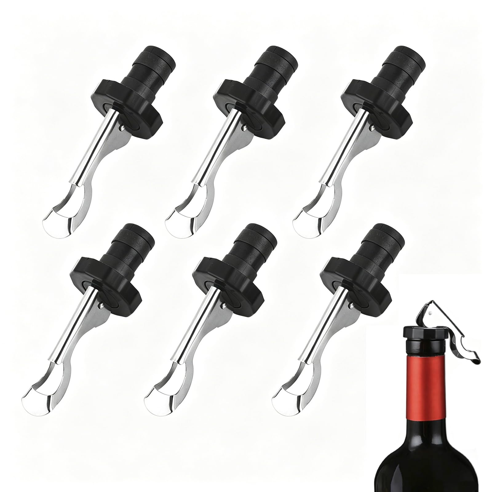 6 Pack Lever-Arm Wine Bottle Stoppers, Reusable Vacuum Seal Wine Stoppers, Airtight Leakproof Bottle Stoppers Champagne Stoppers, Wine Bottle Sealer for Prosecco Sparkling Wine Beer Spirits