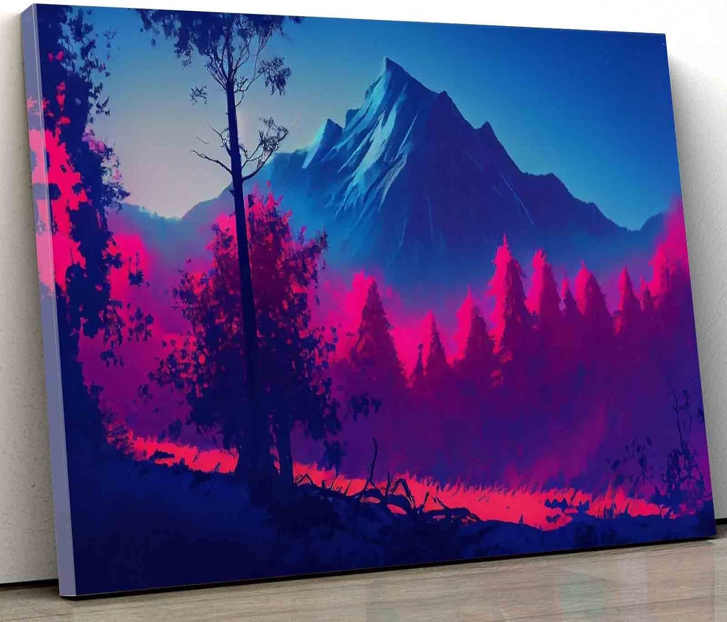 Office Wall Art,Foggy Mountain Forest,Watercolor On Canvas Print,Framed