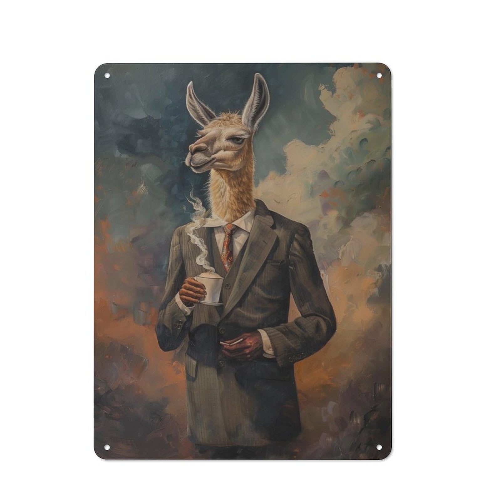 Junmoney Funny Llama Suit Coffee Tin Sign 40X30cm With For Home Bar Wall, Rustic Decor, For Kitchen, Dining Room And Home Bar Wall Decor