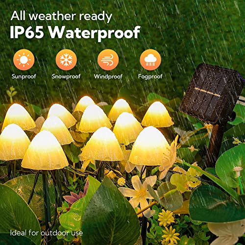 Pellimo Solar Garden Lights,Set Of 12Pcs 14.5Ft Mini Mushroom Solar Lights Outdoor Waterproof,2 Modes Cute Mushroom Shaped Pathway Lights For Patio Yard Garden Christmas Decoration（Warm White） #TOP2