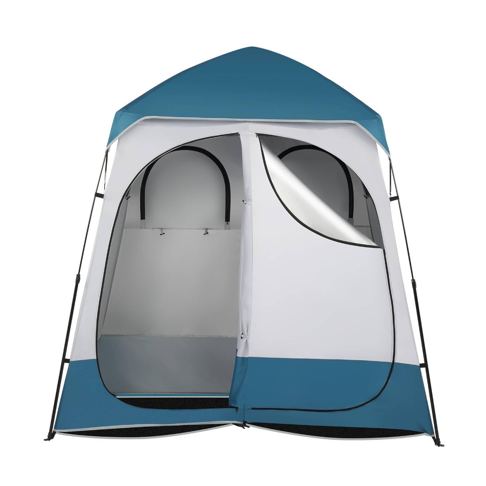 MIIEELO Double Shower Tent, Oxford Cloth Privacy Changing Room Tent, Portable Pop Up Shelter with Hand Bag, 2 Person, Blue&White