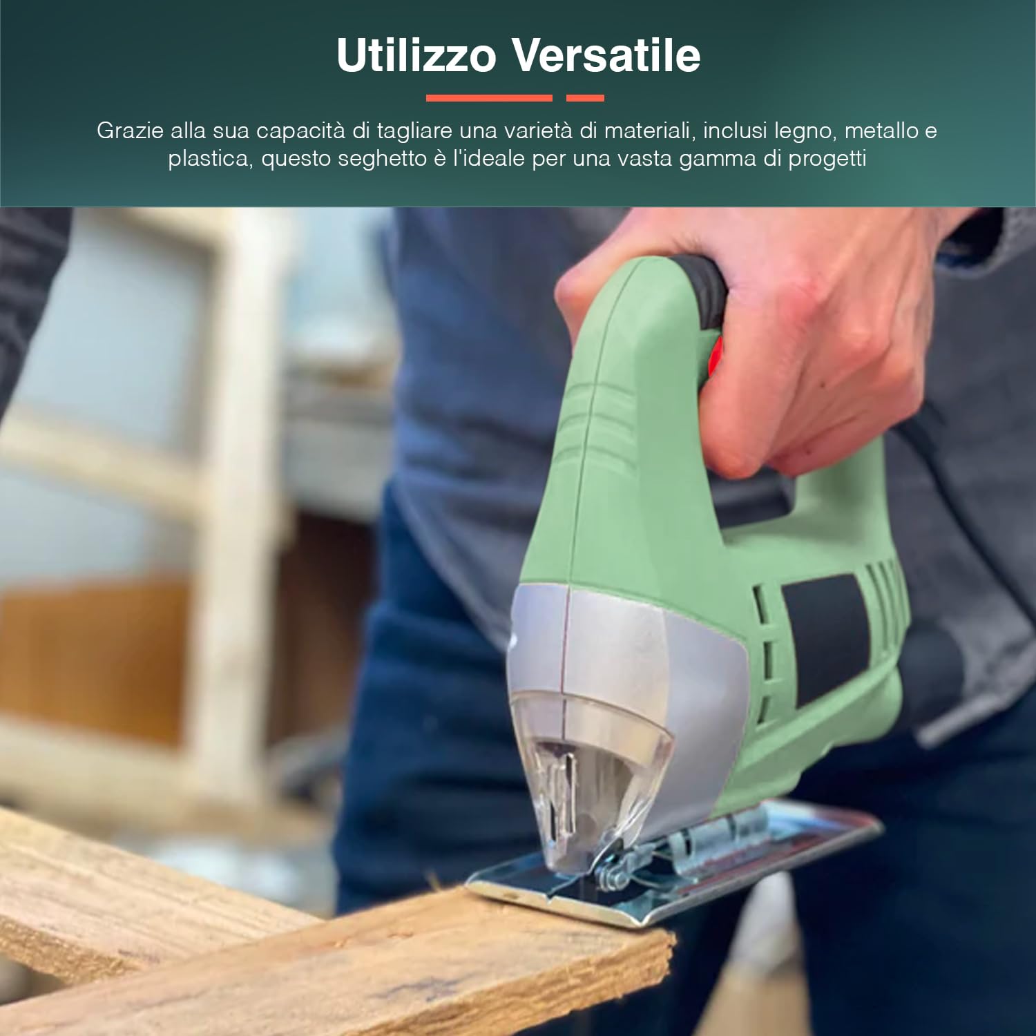 Seghetto Alternativo Elettrico 400W per Legno, Metallo e Plastica - 230V, 3000 giri/min, 2 Lame Incluse, Base Inclinabile 45°