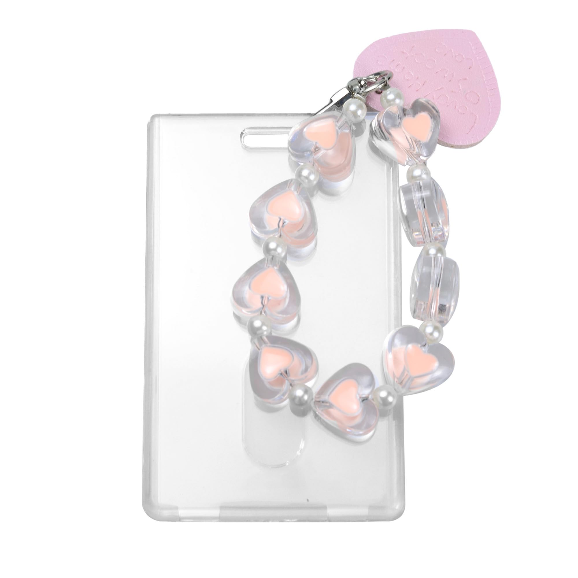 esahpss Kpop Photocard Holder Keychain,4.13" Lx2.56 W Bus Card Student Card Pendant Keychain Badge Holder(Love Bead)