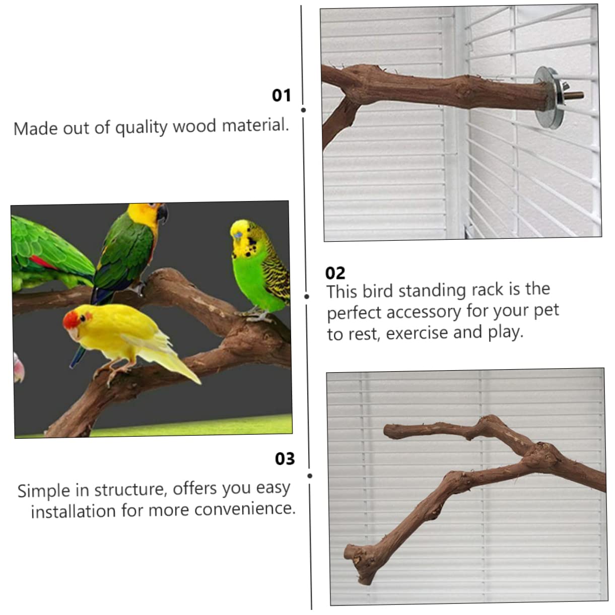 DOITOOL 3stücke Parrot Standing Bar Aus Naturholz Vogelspielzeug Für Käfige Kletterstange Für Papageien Wellensittiche Und Andere Vögel Einfache Installation Langlebig Und Stabil