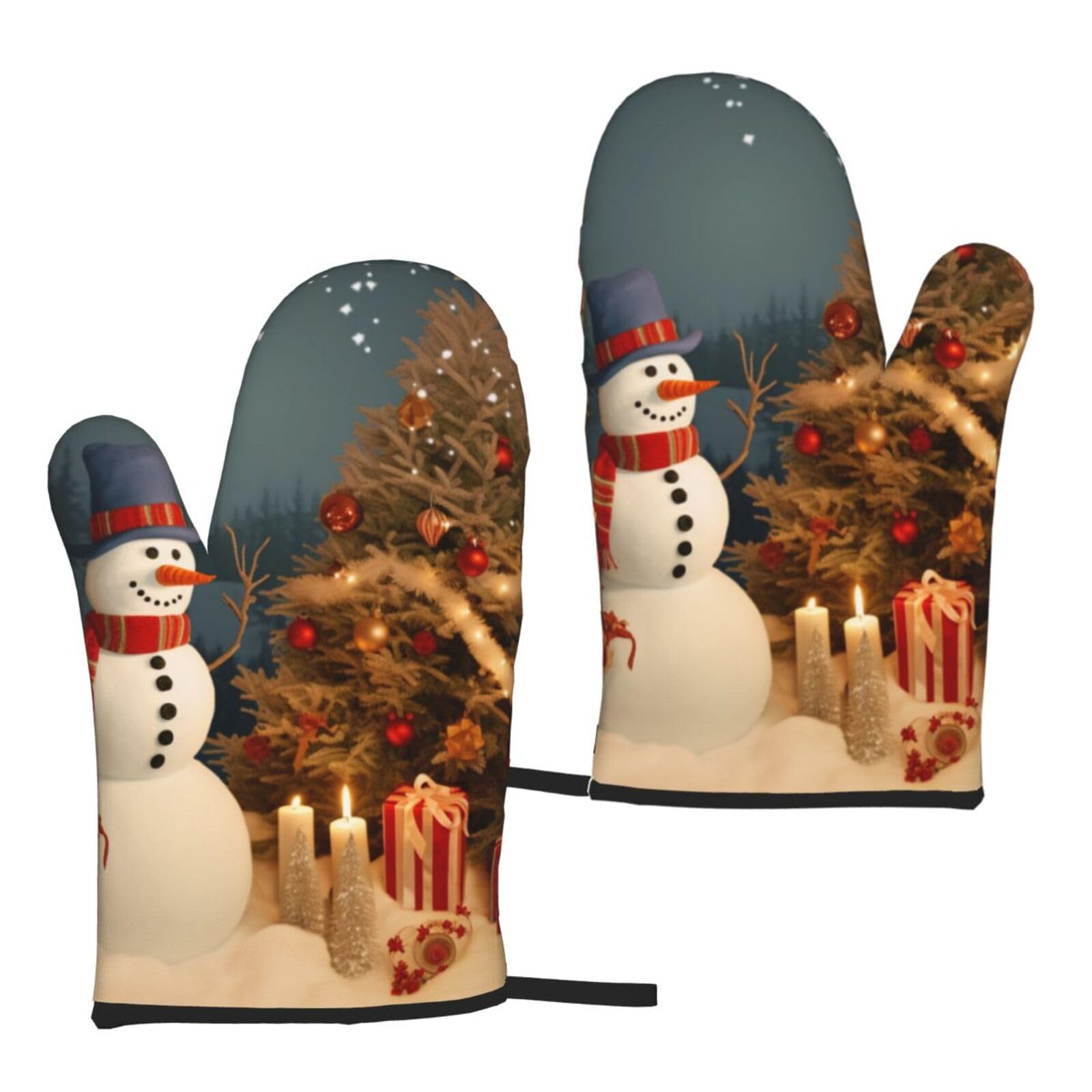Merry Christmas prin Printed Oven Mitts Sets 2 PCS Heat Resistant and Non-Slip Glove Potholder for Kitchen Cooking Baking Grilling