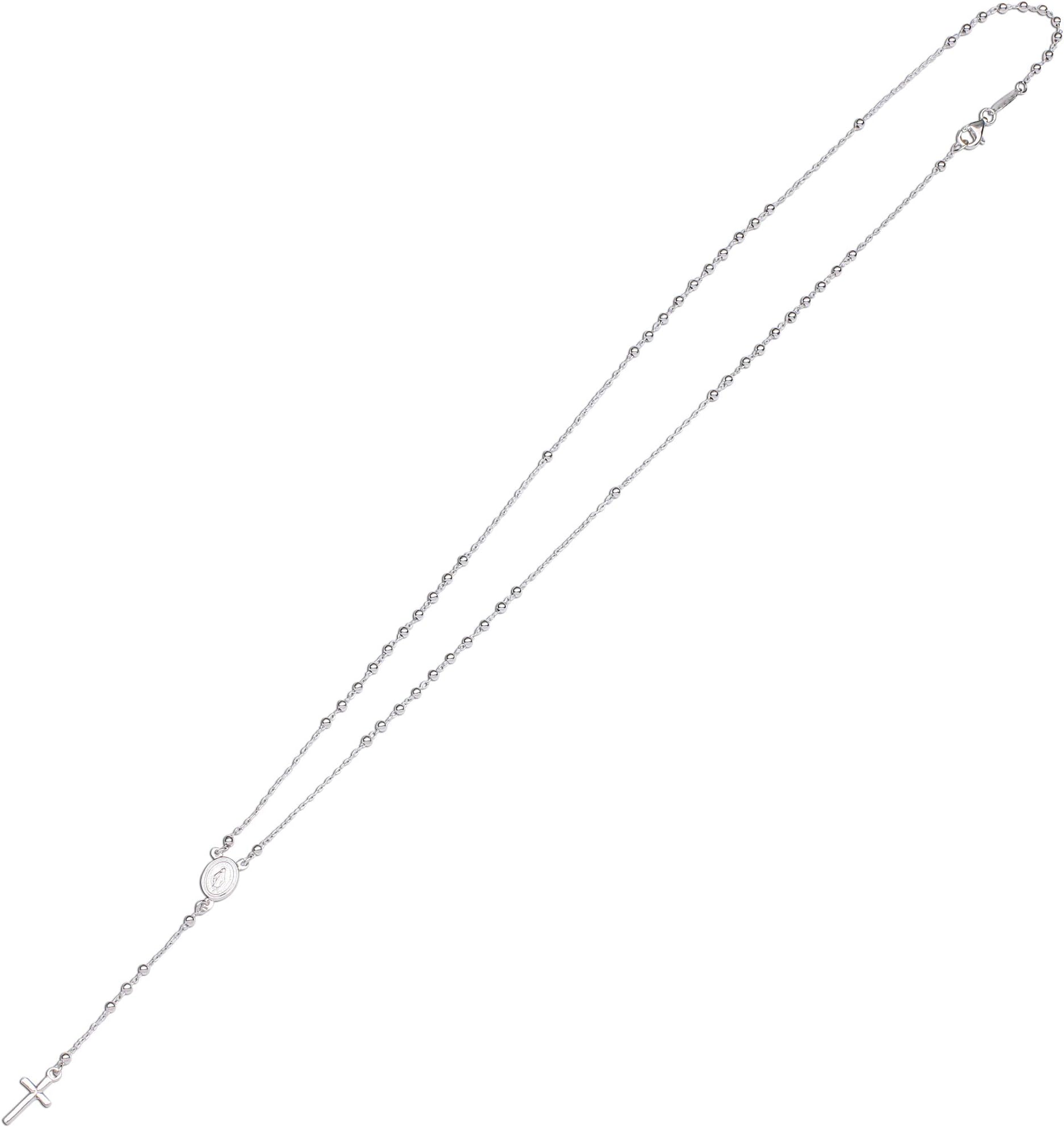 First Communion Sterling Silver Rosary with Miraculous Medal and Cross Necklace for Girls
