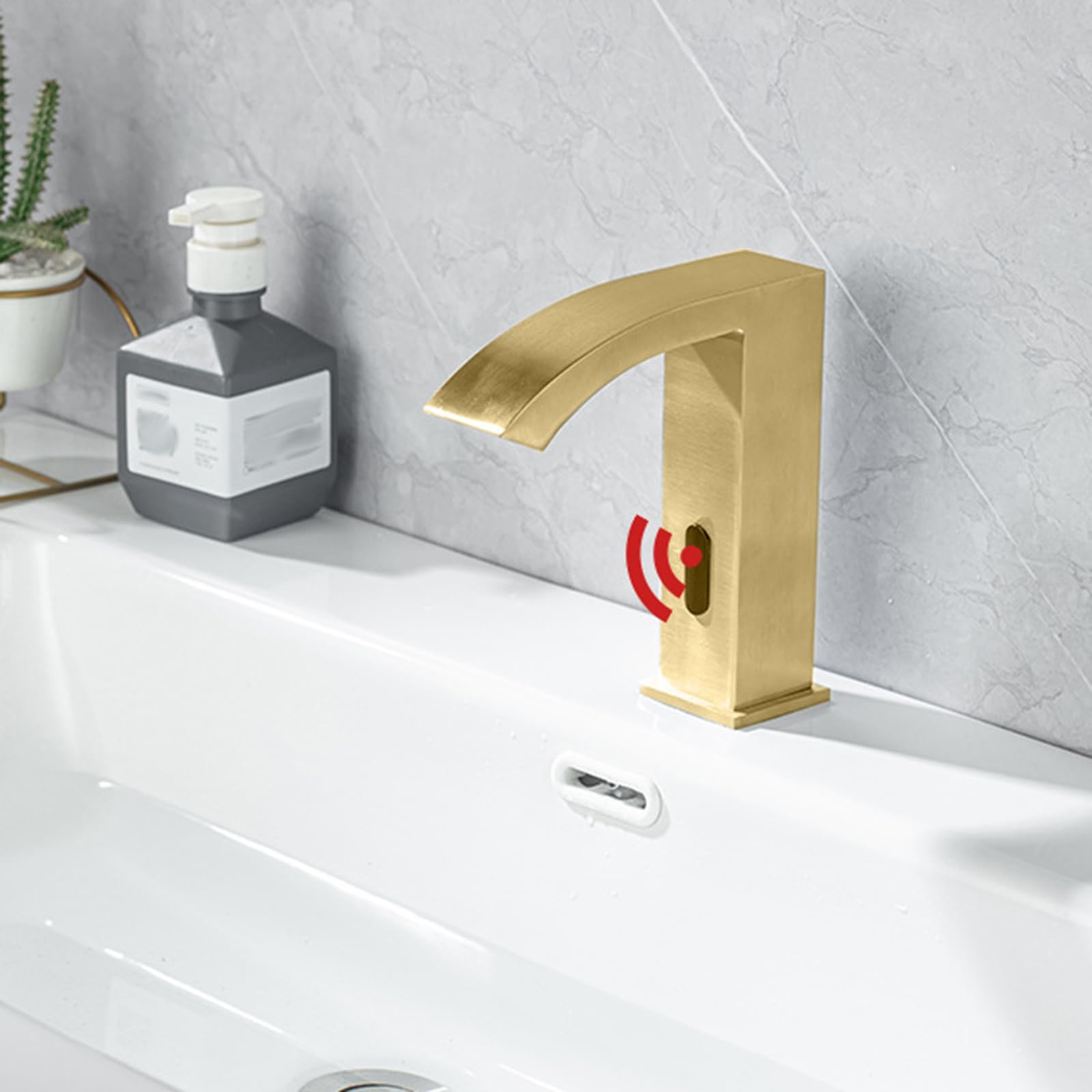 XJTNLB Rubinetto Lavabo Bagno Acciaio Inox a Cascata Rubinetto Automatico con Sensore a Infrarossi Rubinetti Bagno Oro Spazzolato Acqua Calda e Fredda