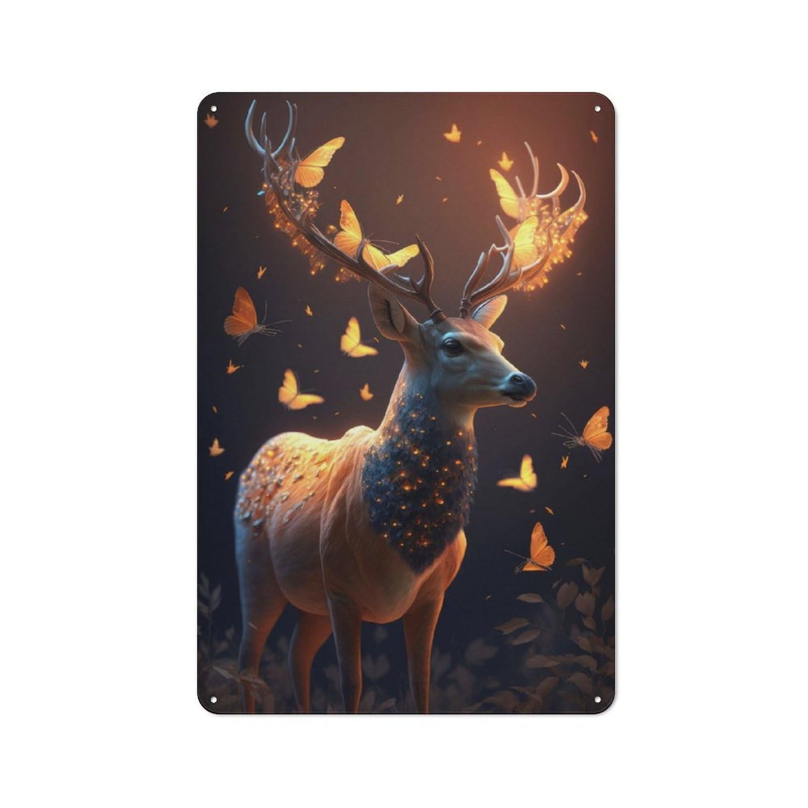 Junmoney Fantasy Butterflies Deer Metal Wall Sign 30X20cm, Retro Decor For Pub Or Café, For Vintage Wall Decor Fans, For Garage And Workshop Walls