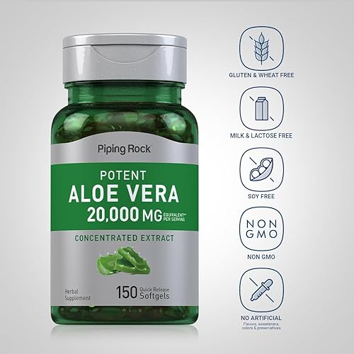 Miniatura 3 de Piping Rock Cápsulas de aloe vera de 20000 mg | 150 cápsulas blandas | Suplemento de extracto concentrado | Sin OMG, sin gluten