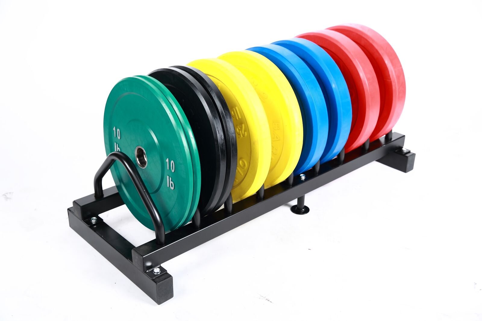 Ader Sporting Goods Solid Rubber Plates Set w/Rack-(10,15,25,35,45) Color & (1.25,2.5,5) Steel Plates