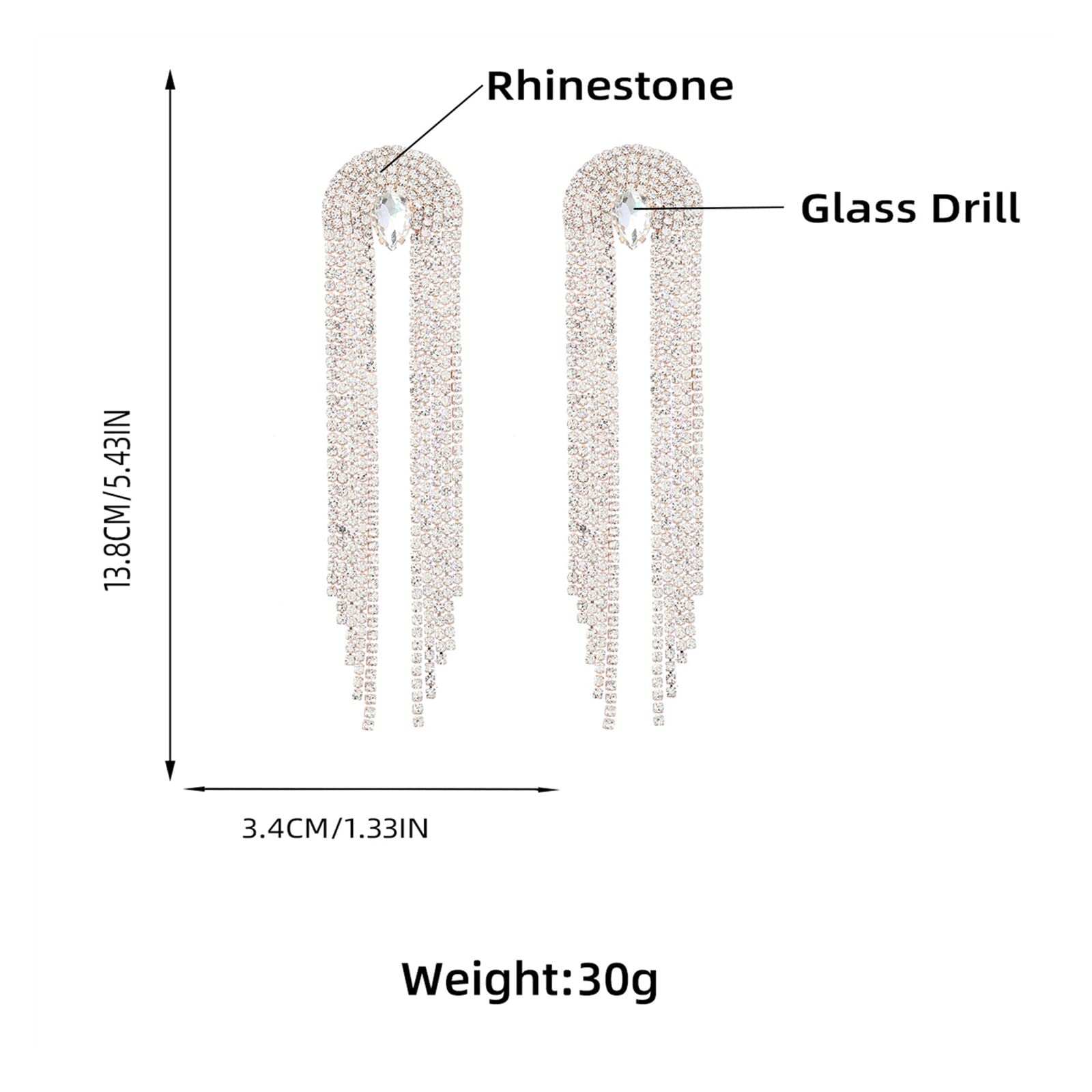 HJMMHX Damen-Ohrringe, Funkelnde Strass-Kette, Lange Quasten-Ohrringe, Damen-Ohrringe, Abendessen, Hochzeit, Accessoires, modischer Luxus-Schmuck