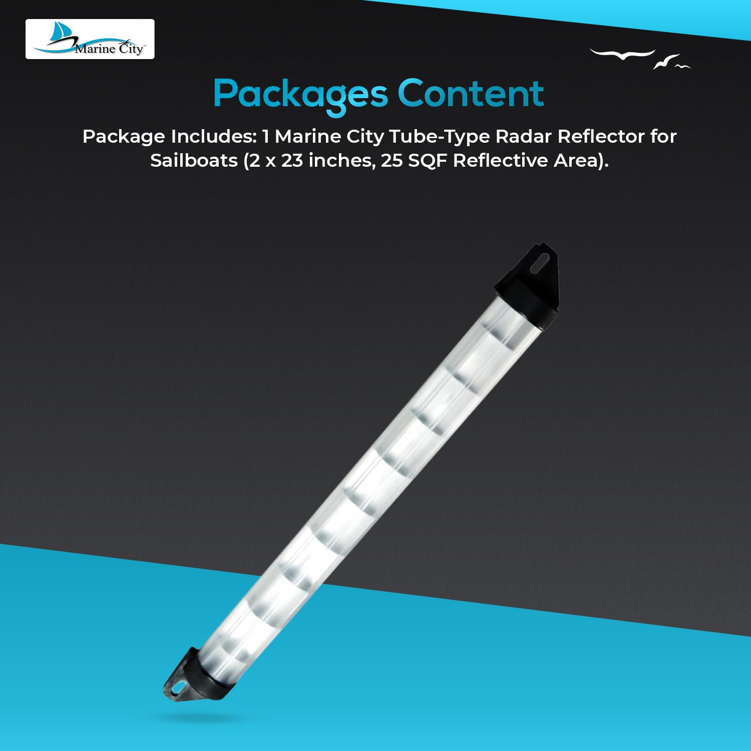 Marine City Radarreflektor aus Aluminiumrohr für Segelboote, 5,1 x 58,4 cm, 25 m², reflektierender Bereich für Marine, Boote, Schiffe, Yachten (1 Stück)