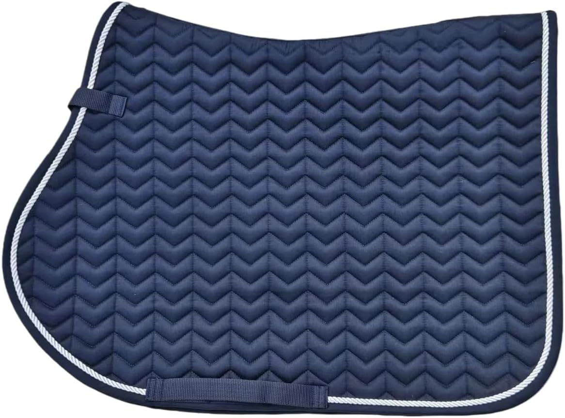 Quilted Saddle Pad with Chevron Pattern, Contoured Design with Rope Trim, Touch Tape Girth Loops, 280g Padding with 10mm Foam, Moisture Wicking Lining (Black, Large-All Purpose Full)