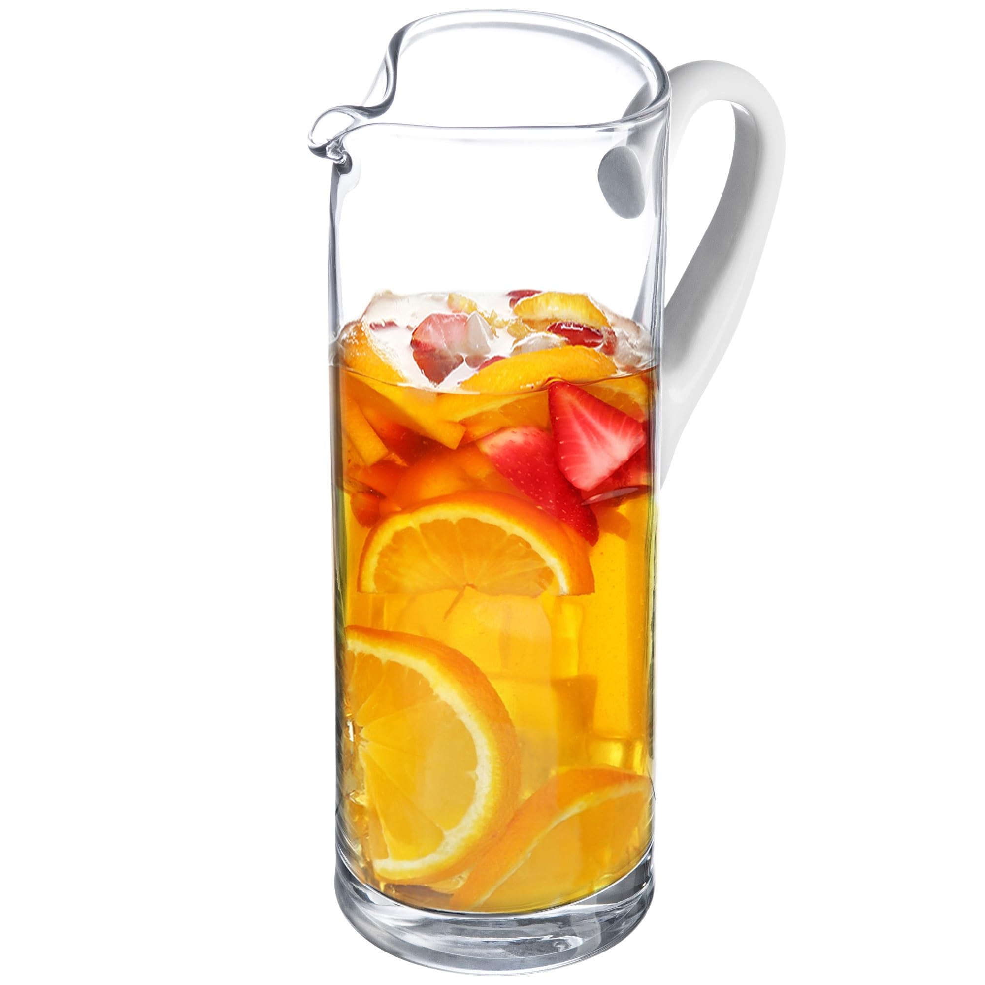 Barski – Calidad Europea – vidrio – Jarra de vidrio de lado recto con mango de ópalo – con boquilla y borde de hielo 11 pulgadas de altura – 64 oz. Capacidad de líquido, fabricado en Europa
